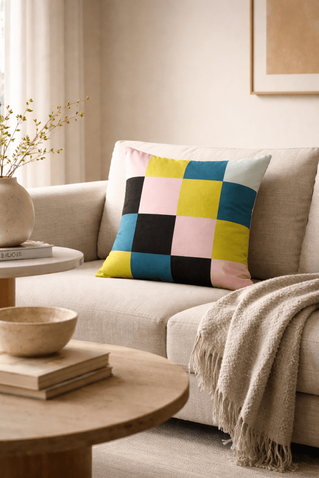 Harbor Citrus Pillow styled in a modern living room